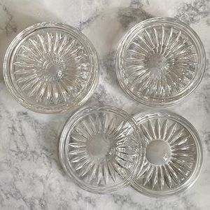 Set 8 matching cut crystal coasters, center “sunflower” design, beveled edge